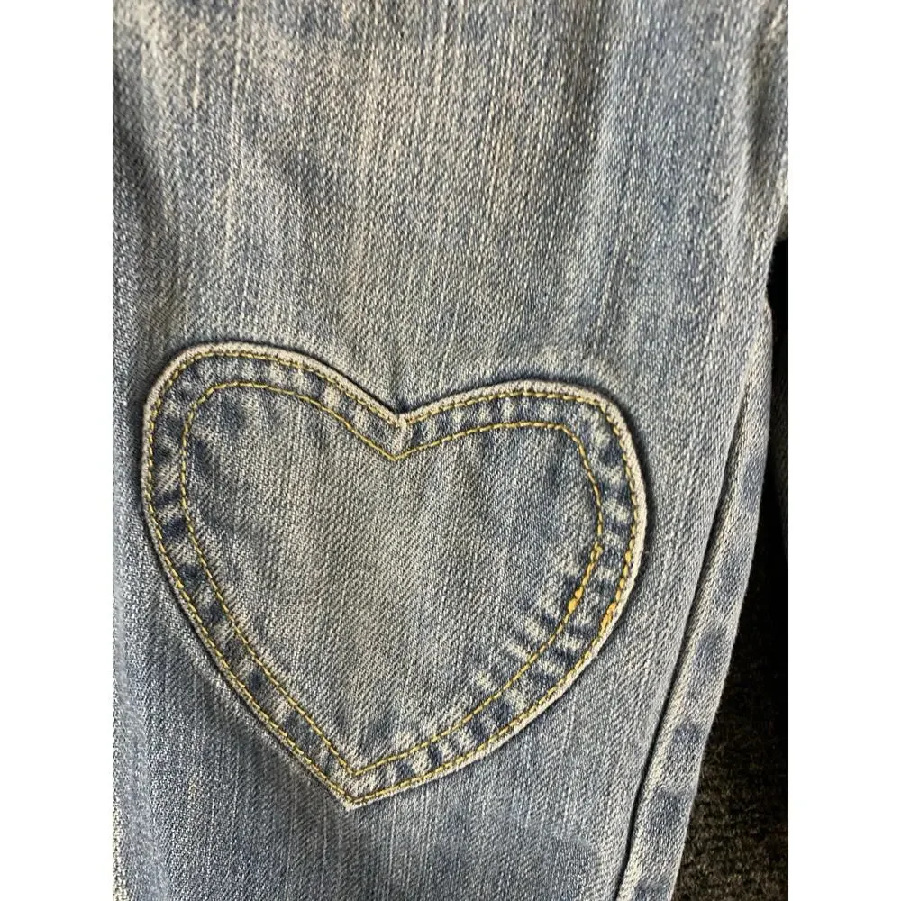 Baby Boden Girl Blue Pink Hearts Patches Jeans 12-18 Month Pull On